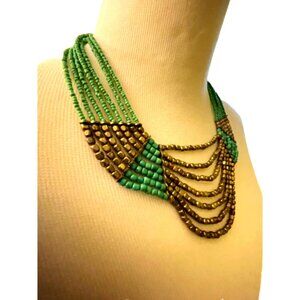 Copper and green beaded necklace